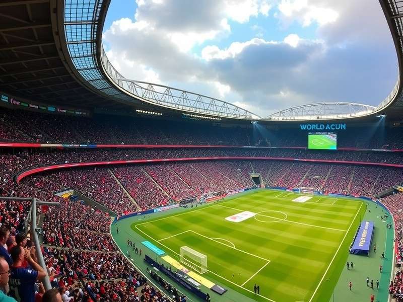 Mexico football fans cheering with national flag at a World Cup match