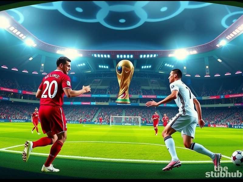 A vibrant stadium scene during a FIFA World Cup match with cheering fans