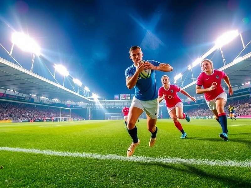 Fans celebrating at a Women's Rugby World Cup match holding tickets