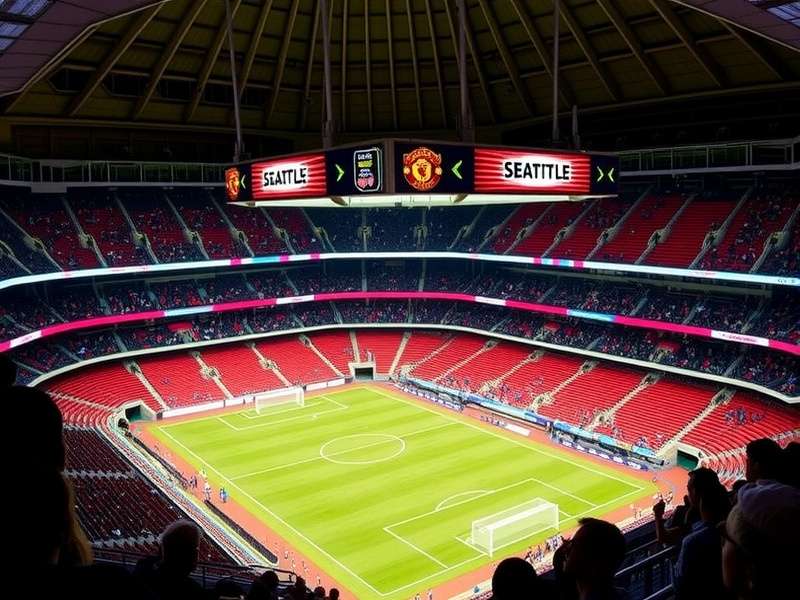 Lumen Field Seattle aerial view with FIFA World Cup 2026 branding overlay