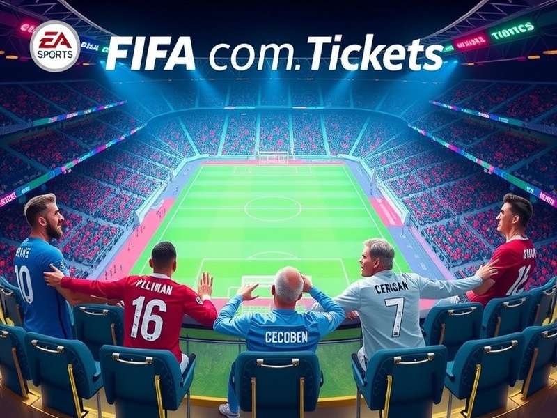 Visual guide to navigating FIFA.com for World Cup tickets with laptop and mobile screens