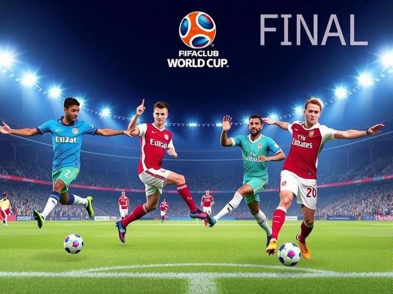 Fifa Club World Cup Final match at night with floodlights and fans holding scarves