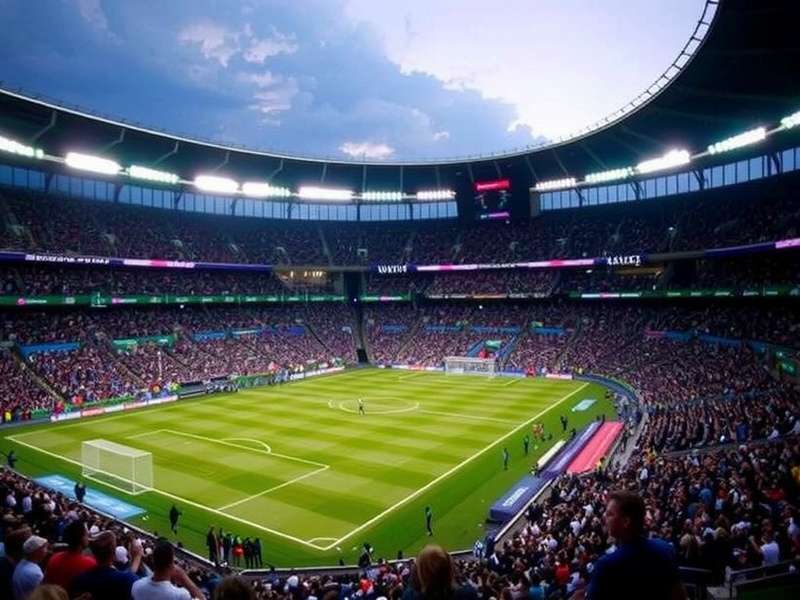 AT&T Stadium in Dallas lit up at night during a football match