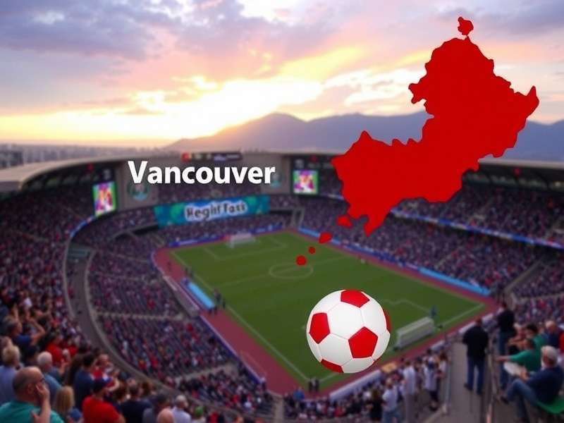 BC Place Stadium Vancouver illuminated at dusk with football pitch ready for FIFA World Cup