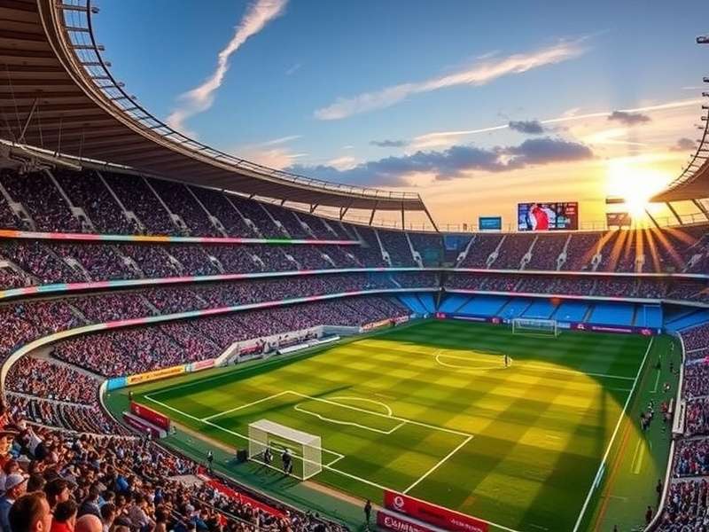 FIFA World Cup 2026 stadium panorama with fans and floodlights