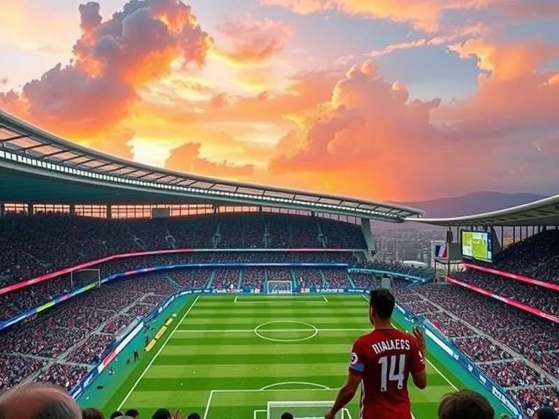 World Cup Final stadium packed with passionate fans holding flags and banners