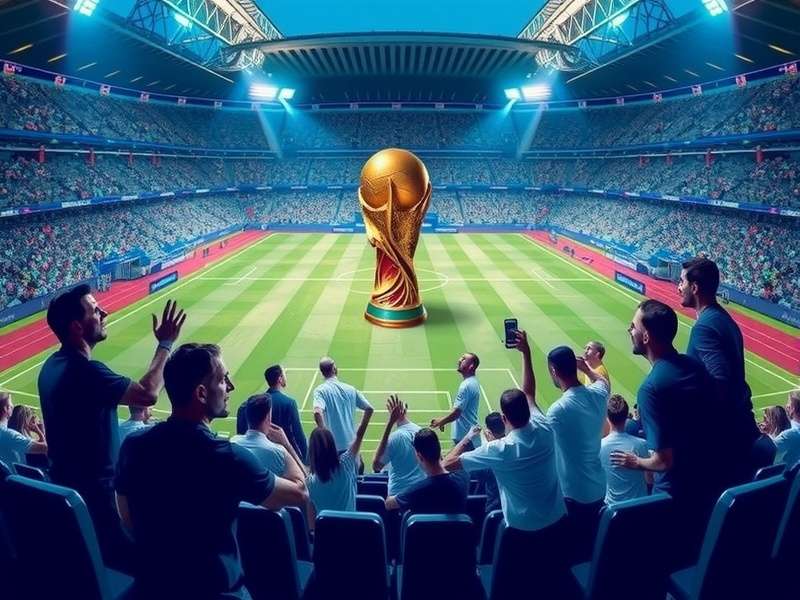 Indian football fans celebrating at a World Cup match with the Indian tricolour