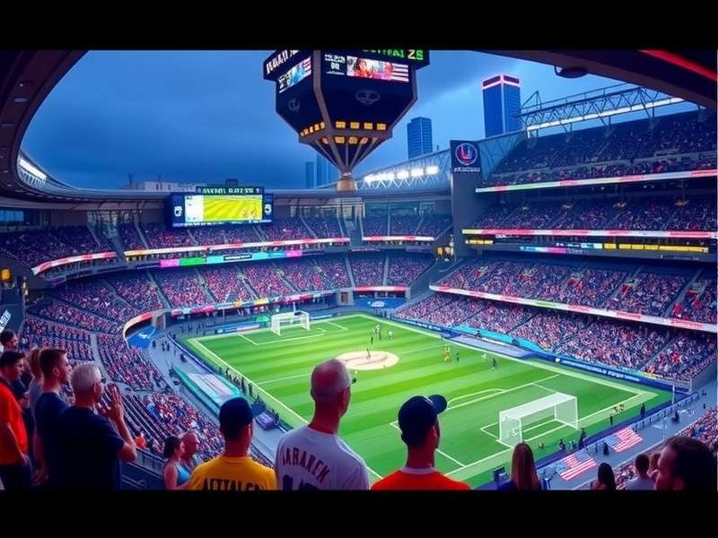 Seattle 2026 World Cup stadium aerial view with fans and city skyline