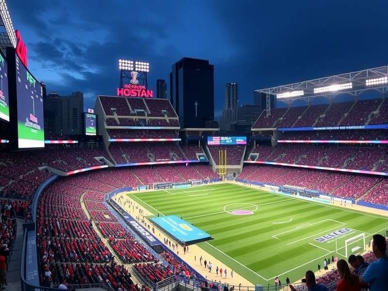 Houston NRG Stadium illuminated at night ready for World Cup 2026 matches