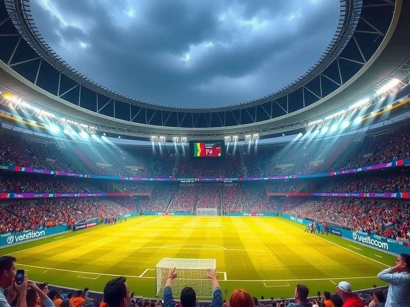 FIFA World Cup stadium packed with passionate fans waving flags