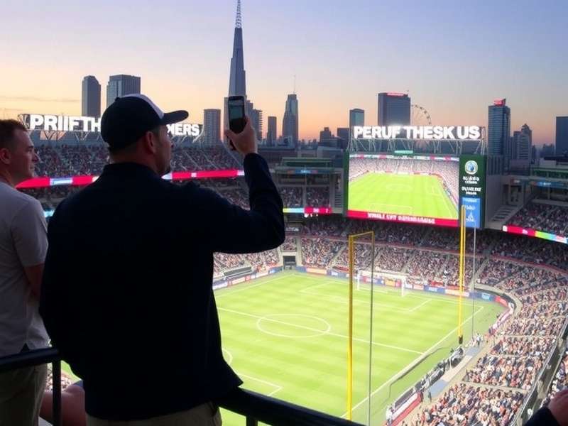 Dallas AT&T Stadium illuminated at night during a FIFA World Cup match, full of cheering fans